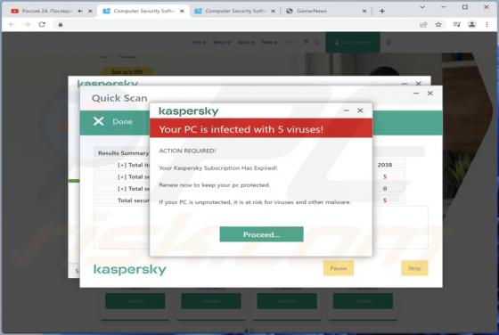 Estafa Emergente "Kaspersky - Your PC Is infected With 5 viruses!"