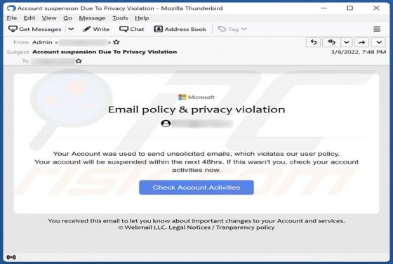 Email Estafa "Email policy & privacy violation"