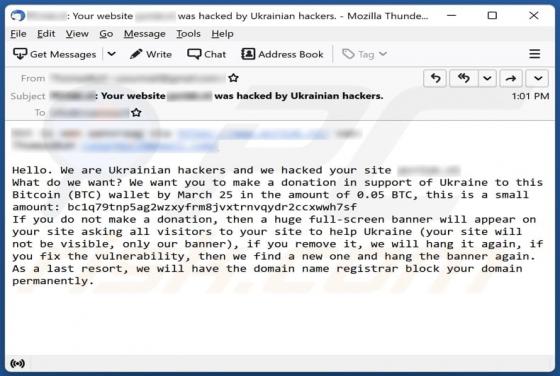 Email Estafa "We Are Ukrainian Hackers And We Hacked Your Site"