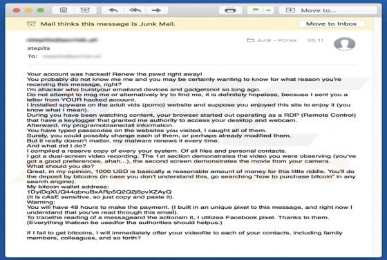 Estafa por correo electrónico "Tu cuenta ha sido hackeada"