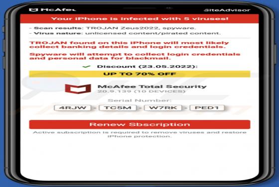 McAfee - ¡Su Iphone está infectado con 5 virus! Estafa POP-UP (Mac)