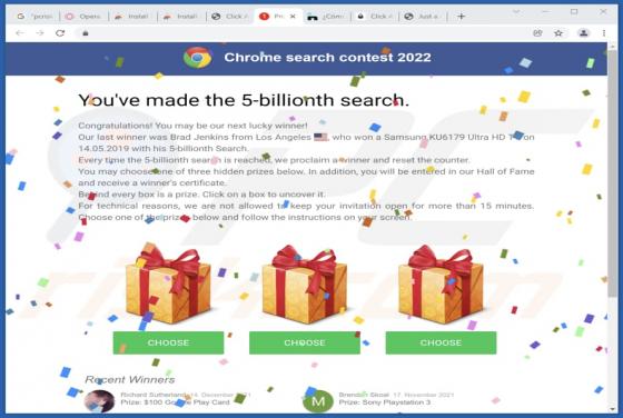 Estafa del Concurso de búsqueda de Chrome 2022 mediante ventanas emergentes