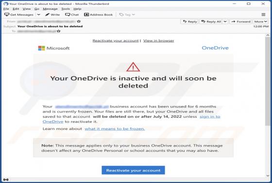 La estafa por correo electrónico "Su OneDrive está inactivo y pronto se eliminará"