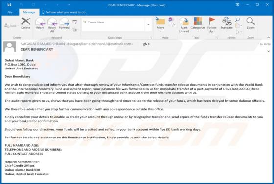 Estafa de correo electrónico relativa a los beneficiarios/la herencia