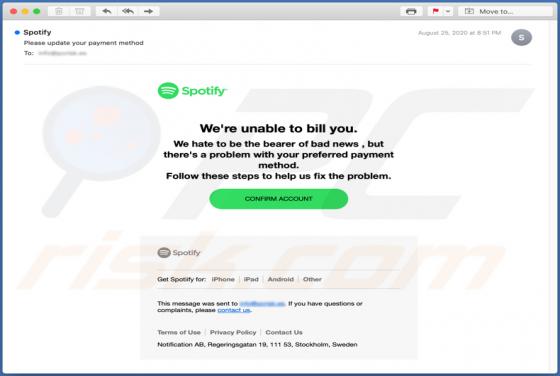 Estafa por correo electrónico de Spotify