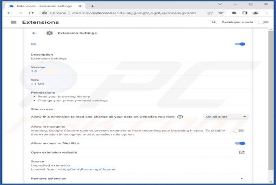 Secuestrador del navegador "Extension Settings"