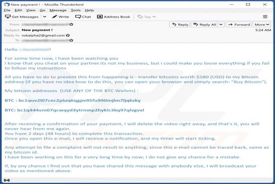 Estafa por correo electrónico "I Know That You Cheat On Your Partner"