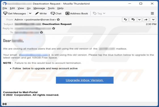Estafa por correo electrónico "We Are Closing All Mailbox Users"