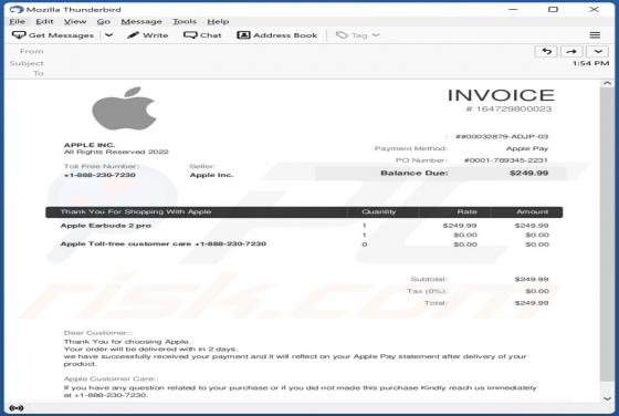 Estafa por correo electrónico "Apple Invoice"