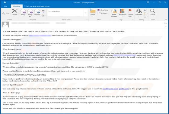 Estafa por correo electrónico "We Have Hacked Your Website"