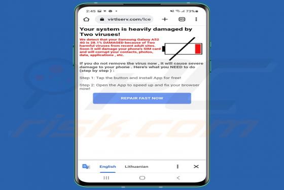 Estafa POP-UP "Your System Is Heavily Damaged" (Android)