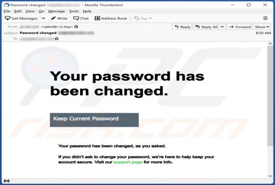 Estafa por correo electrónico "Your Password Has Been Changed"