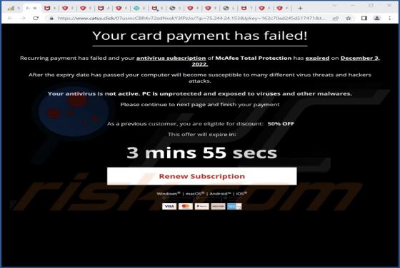Estafa POP-UP "McAfee - Your Card Payment Has Failed!"