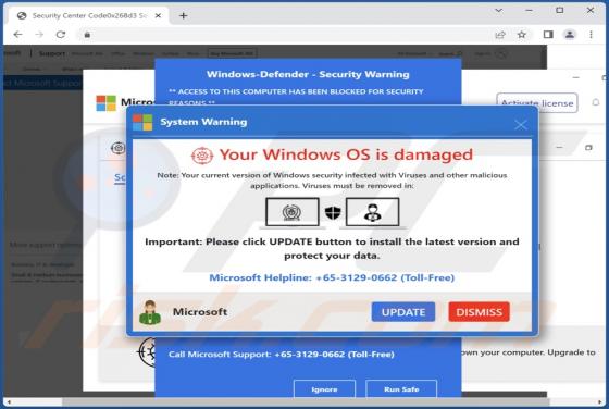 Estafa POP-UP "Your Windows OS Is Damaged"