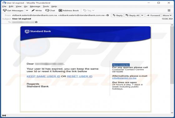 Estafa por correo electrónico "Standard Bank"