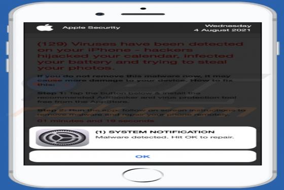 Estafa POP-UP "Hackers Hijacked Your Calendar, Infected Your Battery"