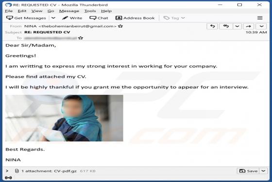 Virus del correo electrónico "Please Find Attached My CV"