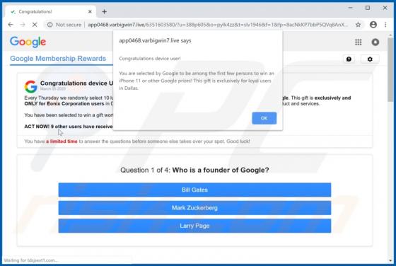 Estafa POP-UP "Congratulations Device User!"