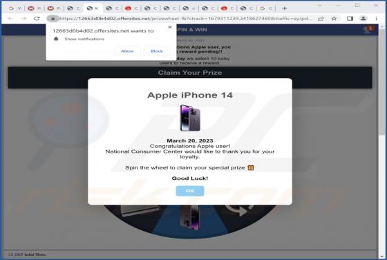Estafa POP-UP "Apple iPhone 14 Winner"