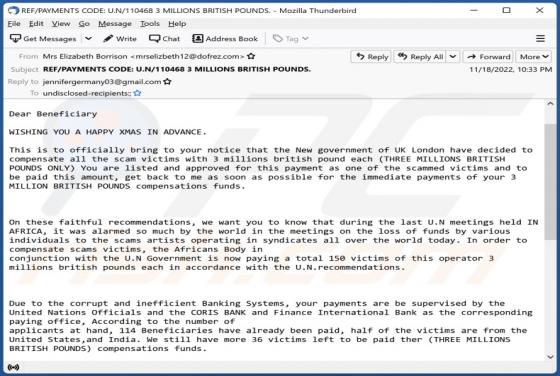 Estafa por correo electrónico "Scam Victim Compensation Funds"