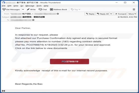 Estafa por correo electrónico "Purchase Confirmation"