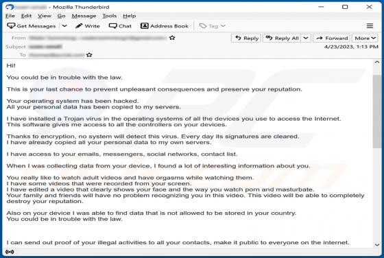 Estafa por correo electrónico "You Could Be In Trouble With The Law"