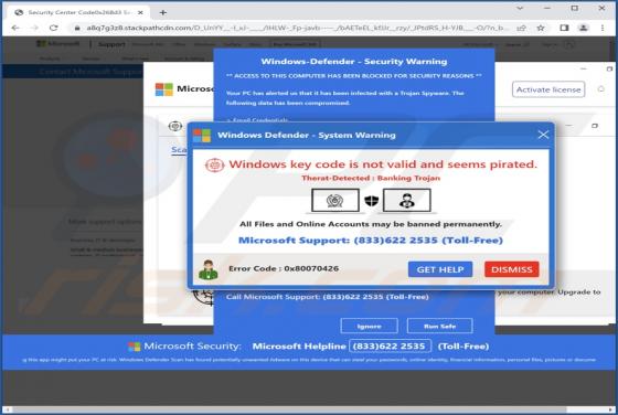 Estafa POP-UP "Windows Key Code Is Not Valid And Seems Pirated"
