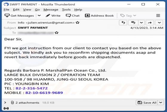 Estafa por correo electrónico "Reconfirm Shipping Documents"