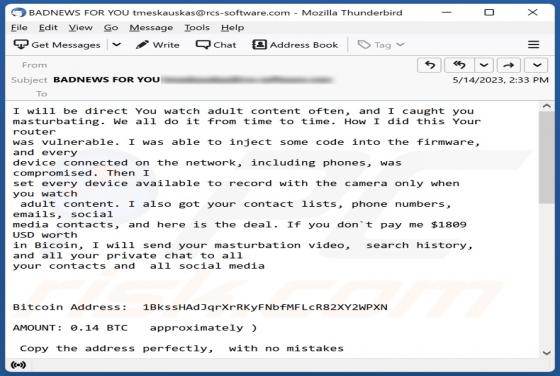 Estafa por correo electrónico "I Will Be Direct You Watch Adult Content"