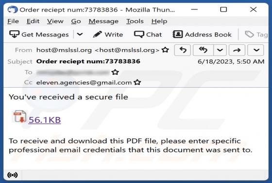 Estafa por correo electrónico "You've Received A Secure File"