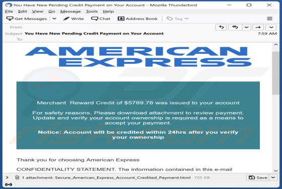 Estafa por correo electrónico "American Express Merchant Reward"