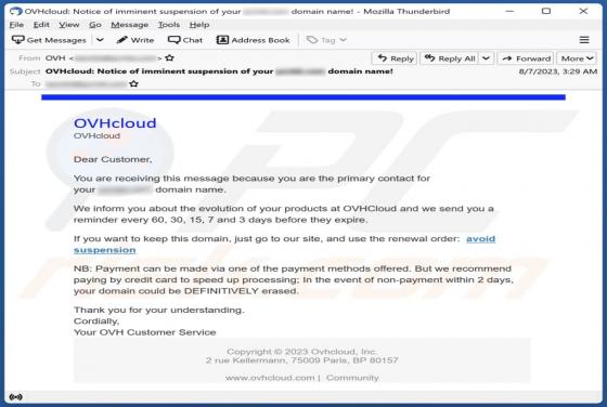 Estafa por correo electrónico "OVHCloud Suspension"