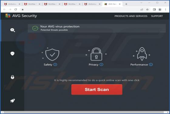 Estafa de ventana emergente "AVG Security"