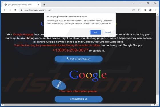 Estafa de ventanas emergentes "Your Google Account Has Been Locked!"