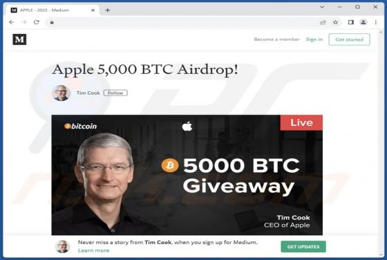 Estafa de ventanas emergentes "Apple Crypto Giveaway"