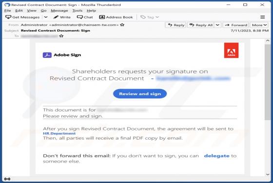 Estafa por correo electrónico "Adobe Sign"