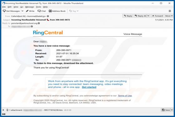 Estafa por correo electrónico "RingCentral"