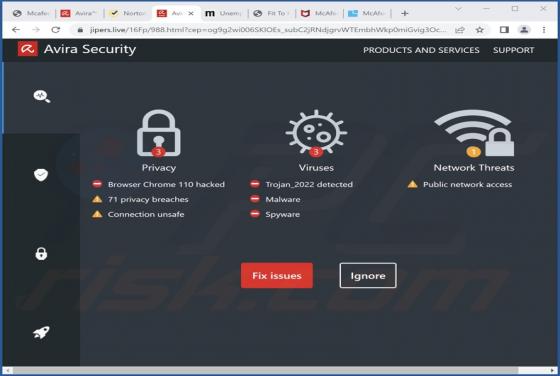 Estafa de ventanas emergentes "Avira Security"