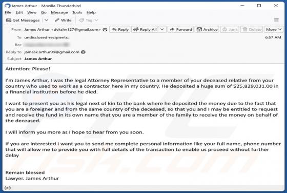 Estafa por correo electrónico "Deceased Relative"
