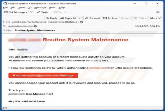 Estafa por correo electrónico "Routine System Maintenance"