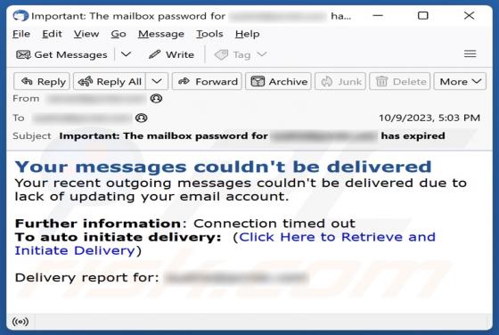 Estafa por correo electrónico "Your Messages Couldn't Be Delivered"