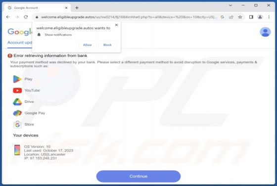 Estafa emergente "Error Retrieving Information From Bank"