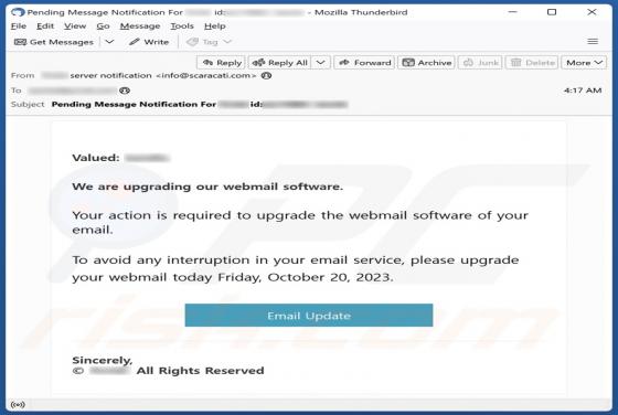 Estafa por correo electrónico "Webmail Software Upgrade"