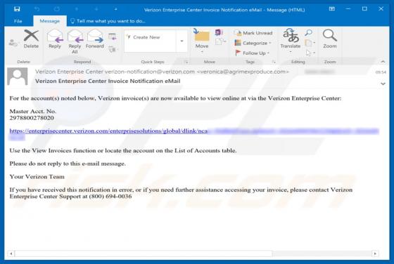 Estafa por correo electrónico de "Verizon"
