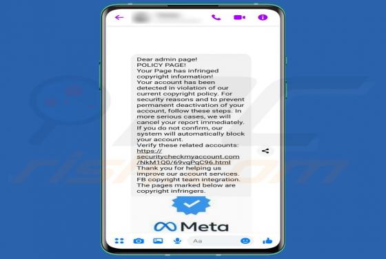 Estafa "Facebook Page Has Infringed Copyright Information"