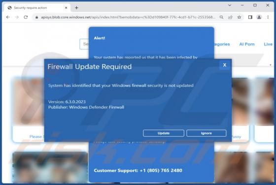Estafa de ventanas emergentes "Firewall Update Required"