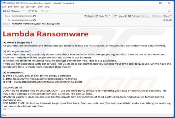 Estafa por correo electrónico "Lambda Ransomware"