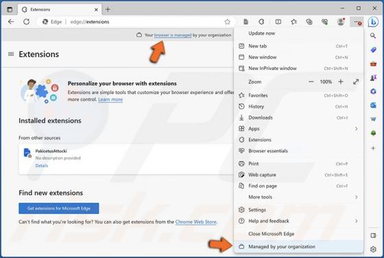 Secuestrador del navegador "Managed by Your Organization" en Edge