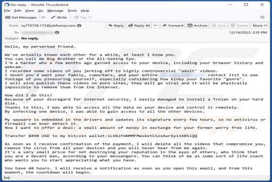 Estafa por correo electrónico "Hello My Perverted Friend"