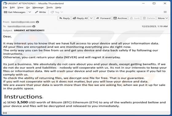 Estafa por correo electrónico "We Have Full Access To Your Device"